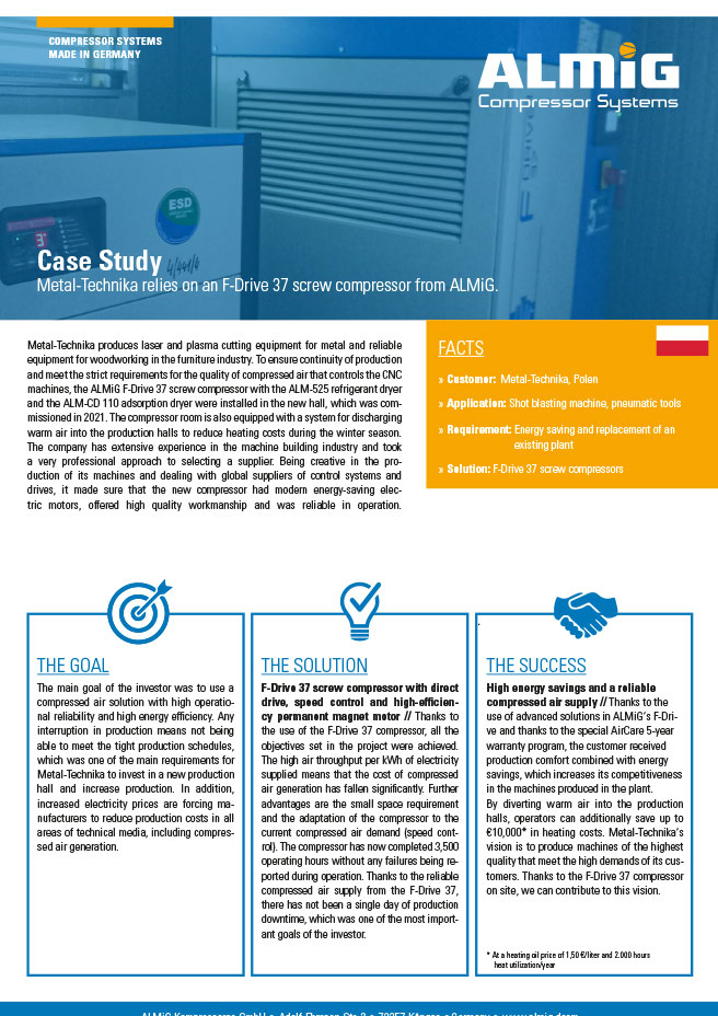 Titelbild ALMiG Case Study - Metal-Technika - Screw Compressor F-Drive - English Titelbild ALMiG Case Study - Metal-Technika - Screw Compressor F-Drive - English