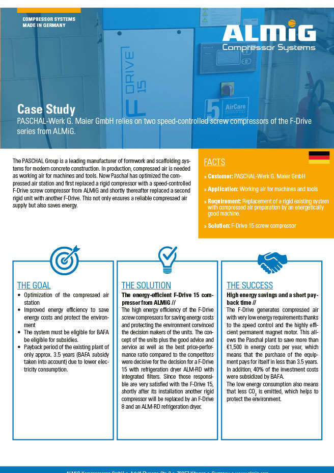 Cover ALMiG Case Study - Pagen - F-Drive screw compressor - English Cover ALMiG Case Study - Pagen - F-Drive screw compressor - English