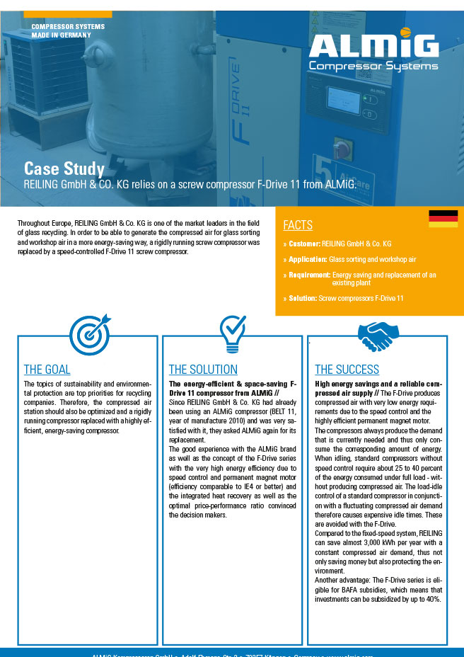 Couverture Étude de cas ALMiG - Reiling GmbH - Compresseur à vis F-Drive - Anglais