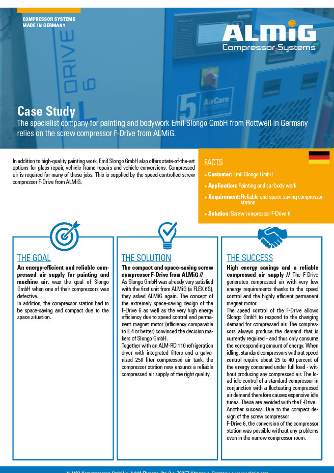 Cover ALMiG Case Study - Emil Slongo GmbH - Screw compressor F-Drive - English Cover ALMiG Case Study - Emil Slongo GmbH - Screw compressor F-Drive - English