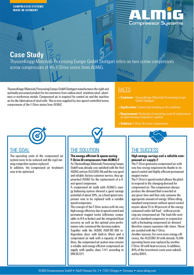 ALMiG Cover Case Study - ThyssenKrupp - Schraubenkompressor F-Drive - Deutsch